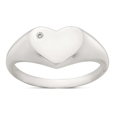 Sterling Silver CZ Heart Signet Ring