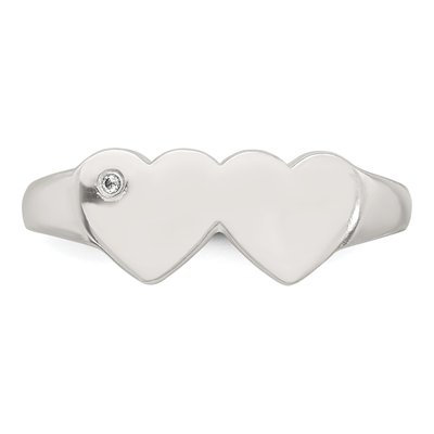 Sterling Silver CZ Double Heart Signet Ring – view 5
