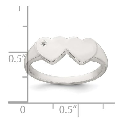 Sterling Silver CZ Double Heart Signet Ring – view 6