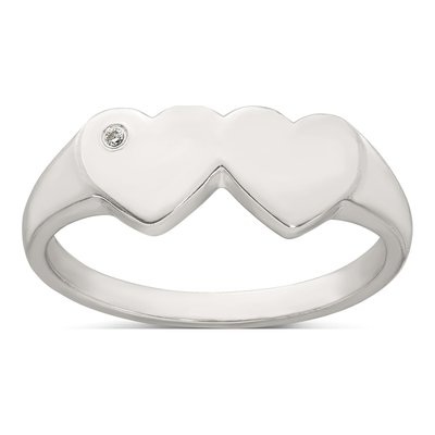 Sterling Silver CZ Double Heart Signet Ring
