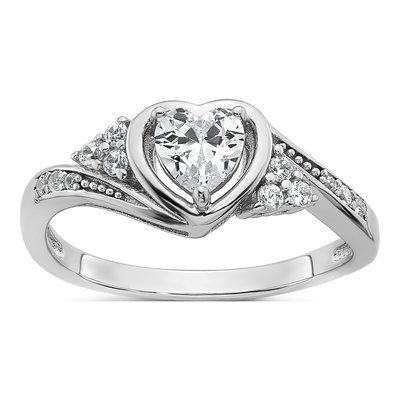 Sterling Silver CZ Fancy Center Heart Ring