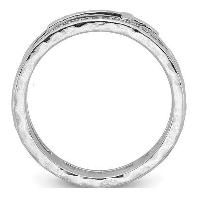 Sterling Silver CZ Hammered Cross Ring – view 3