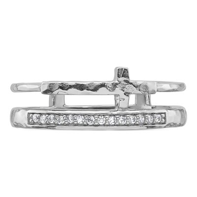 Sterling Silver CZ Hammered Cross Ring – view 5