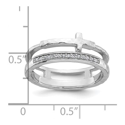 Sterling Silver CZ Hammered Cross Ring – view 6