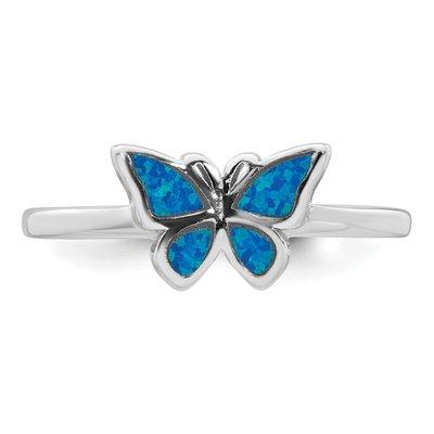 Sterling Silver Lab-Created Opal Butterfly Ring – view 5