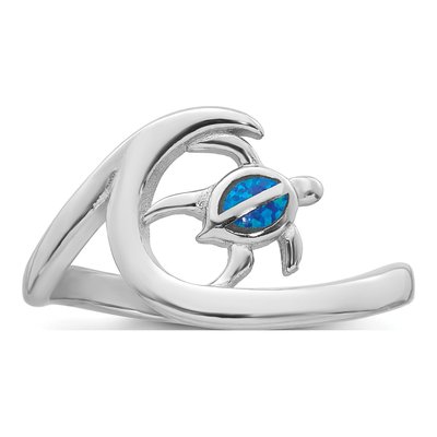 Sterling Silver Lab-Created Opal Turtle Ring – view 5