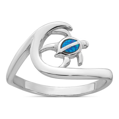 Sterling Silver Lab-Created Opal Turtle Ring