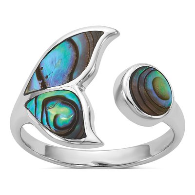Sterling Silver Abalone Whale Tail Ring
