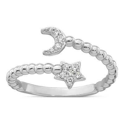 Sterling Silver CZ Moon Star Ring