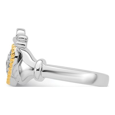Sterling Silver & 14K Gold CZ Claddagh Ring – view 4