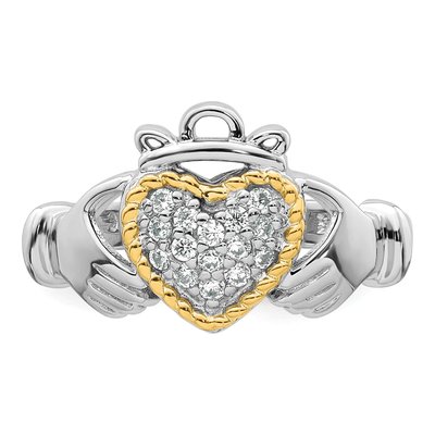 Sterling Silver & 14K Gold CZ Claddagh Ring – view 5
