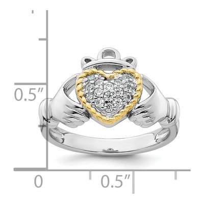Sterling Silver & 14K Gold CZ Claddagh Ring – view 6