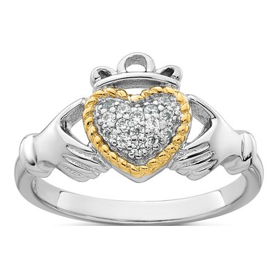 Sterling Silver & 14K Gold CZ Ring