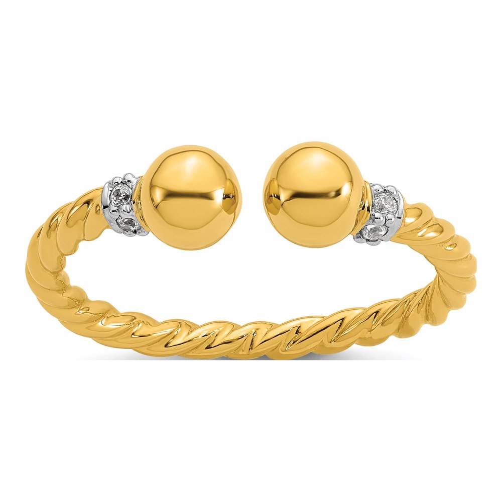 Sterling Silver Gold-Plated Polished And Twisted Cz Ball End Size 6 Ring