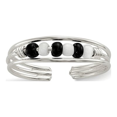 Sterling Silver Black Beaded Toe Ring