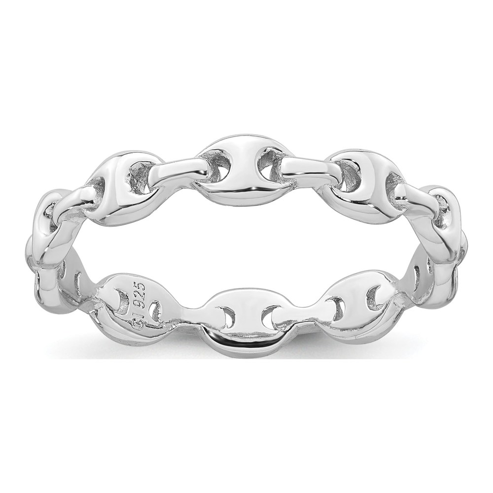 Sterling Silver Rhodium-Plated Polished Mariner Link Size 6 Ring