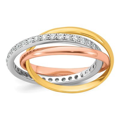 Sterling Silver CZ Tri-Tone Intertwined Ring