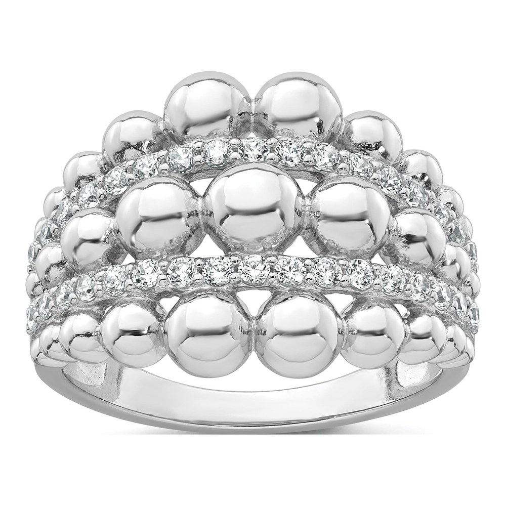 Sterling Silver Rhodium-Plated Polished Graduated Beaded Fancy Cz Size 6 Ring