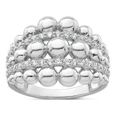 Sterling Silver CZ Graduated Beaded Ring