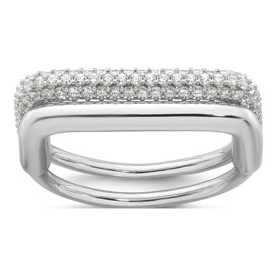 Sterling Silver Pave CZ Square Two-Ring Set