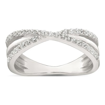 Sterling Silver CZ Crossed Ring