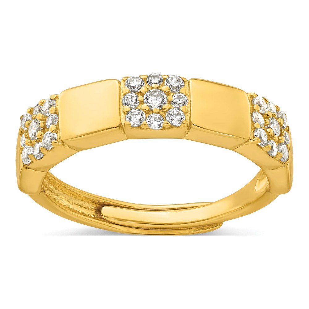 Sterling Silver Gold-Tone Polished Pave Cz Squares Size 6 Adjustable Ring