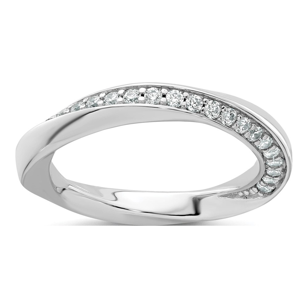 Sterling Silver Rhodium-Plated Polished And Twisted Cz 3.1mm Band Size 6 Ring