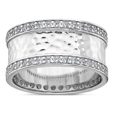 Sterling Silver CZ Hammered Ring
