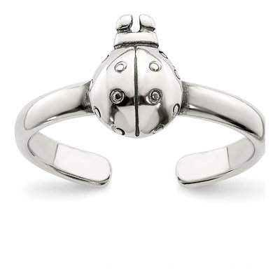 Sterling Silver Antiqued Ladybug Toe Ring