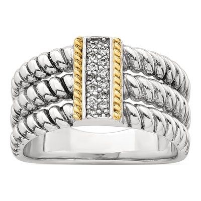 Sterling Silver & 14K Gold CZ Triple Twisted Ring