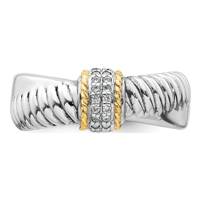 Sterling Silver & 14K Gold CZ Twisted Ring – view 5