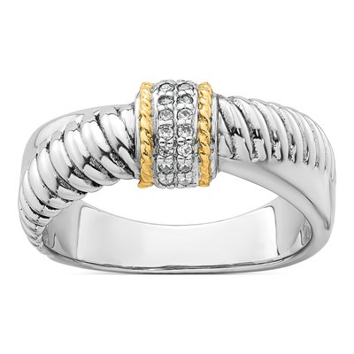 Sterling Silver & 14K Gold CZ Twisted Ring