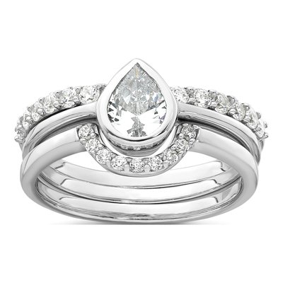 Sterling Silver CZ Three-Ring Set, Size 6