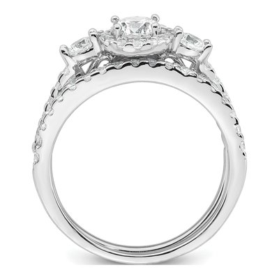 Sterling Silver CZ 3-Stone Halo Bridal Set, Size 6 – view 2