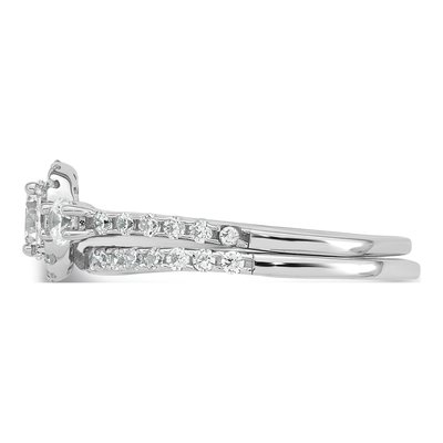 Sterling Silver CZ 3-Stone Halo Bridal Set, Size 6 – view 3