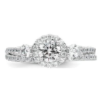 Sterling Silver CZ 3-Stone Halo Bridal Set, Size 6 – view 4