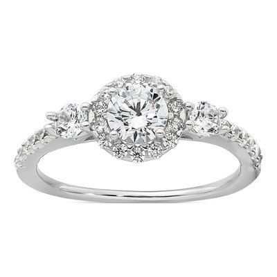 Sterling Silver CZ 3-Stone Halo Bridal Set, Size 6 – view 5