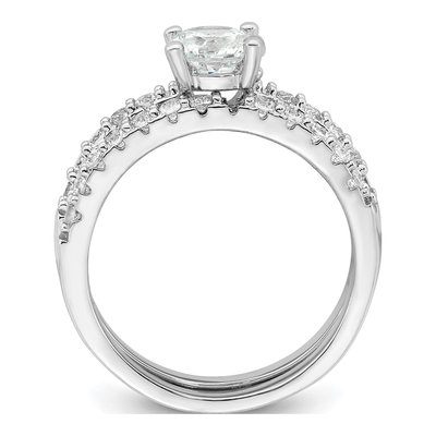 Sterling Silver Rhodium-Plated Polished Cz Solitaire Size 6 Engagement Ring And Wedding Band Set – view 2