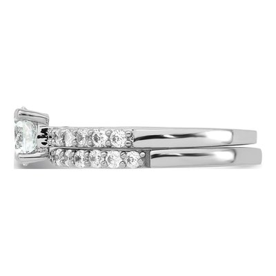 Sterling Silver Rhodium-Plated Polished Cz Solitaire Size 6 Engagement Ring And Wedding Band Set – view 3