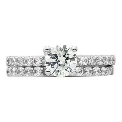 Sterling Silver Rhodium-Plated Polished Cz Solitaire Size 6 Engagement Ring And Wedding Band Set – view 4