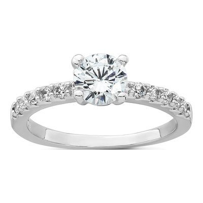 Sterling Silver Rhodium-Plated Polished Cz Solitaire Size 6 Engagement Ring And Wedding Band Set – view 5