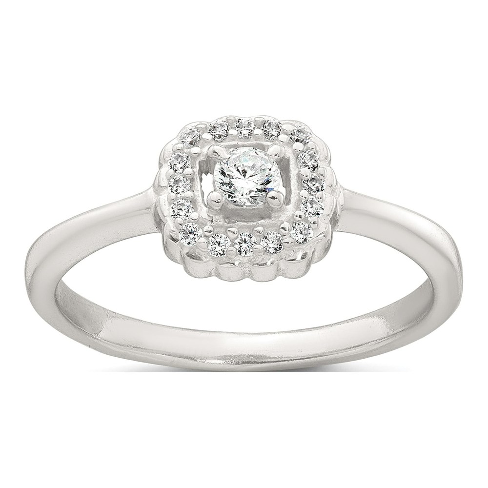 Sterling Silver Polished Round White Cz Cushion Halo Size 6 Ring
