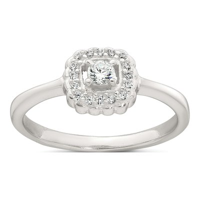 Sterling Silver CZ Cushion Halo Ring