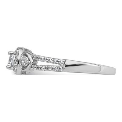 Sterling Silver CZ Halo Heart Split Shank Ring – view 4