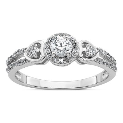 Sterling Silver CZ Halo Heart Split Shank Ring