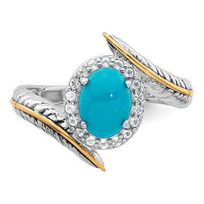 Sterling Silver & 14K Gold White Topaz Feather Ring – view 5