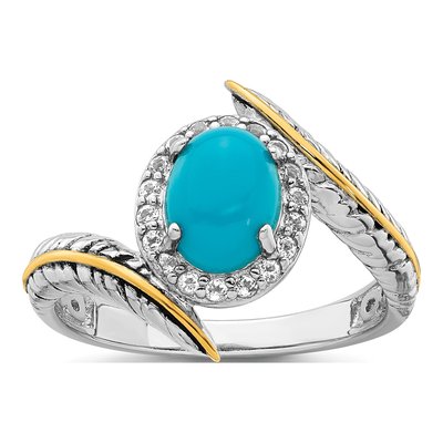Sterling Silver & 14K Gold White Topaz Feather Ring