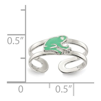 Sterling Silver Green Enamel Frog Toe Ring – view 4