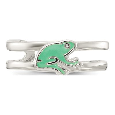 Sterling Silver Green Enamel Frog Toe Ring – view 6