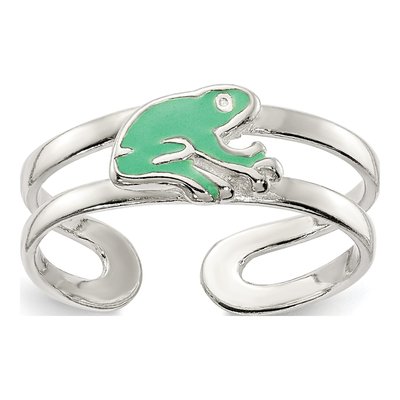 Sterling Silver Green Enamel Frog Toe Ring